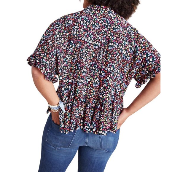 Maeve Anthropologie Mallory Ruffled Blouse Top Small Size Oversized Buttons - Picture 2 of 15